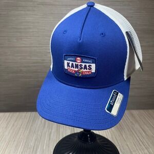 NWT Ahead Kansas Rock Chalk Trucker Hat Royal Blue White Mesh Adjustable